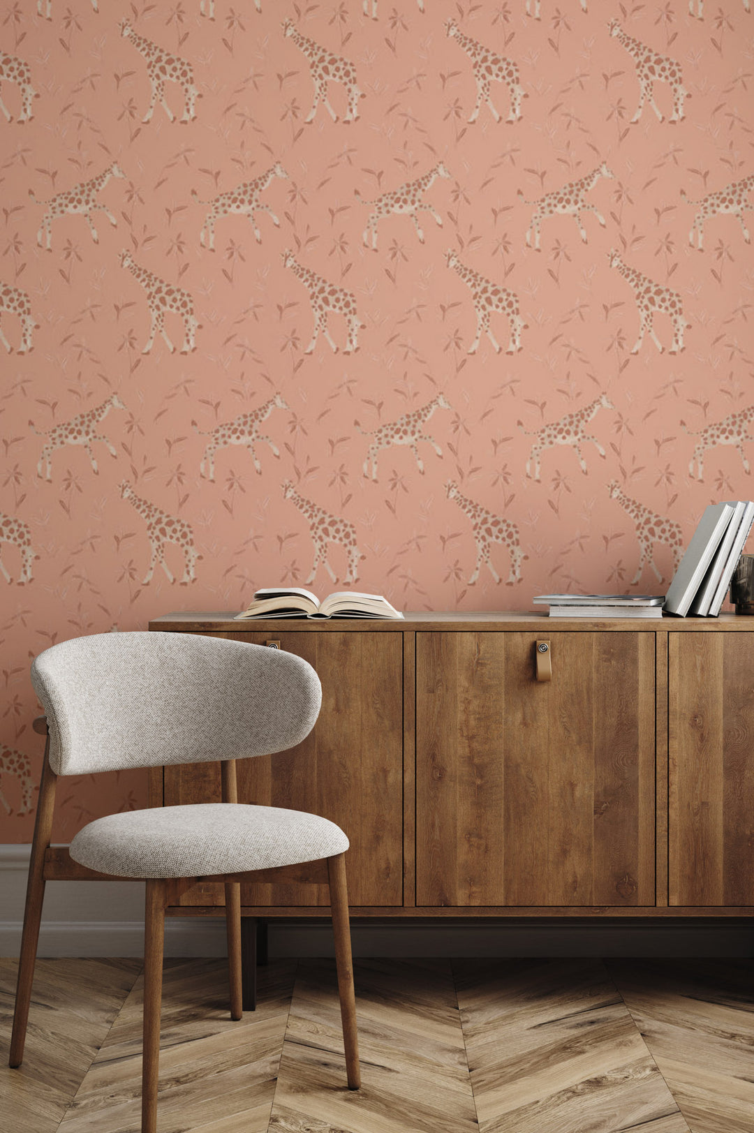 Gentle Giraffe - Coral Clay Wallpaper by Blessed Little Bungalow