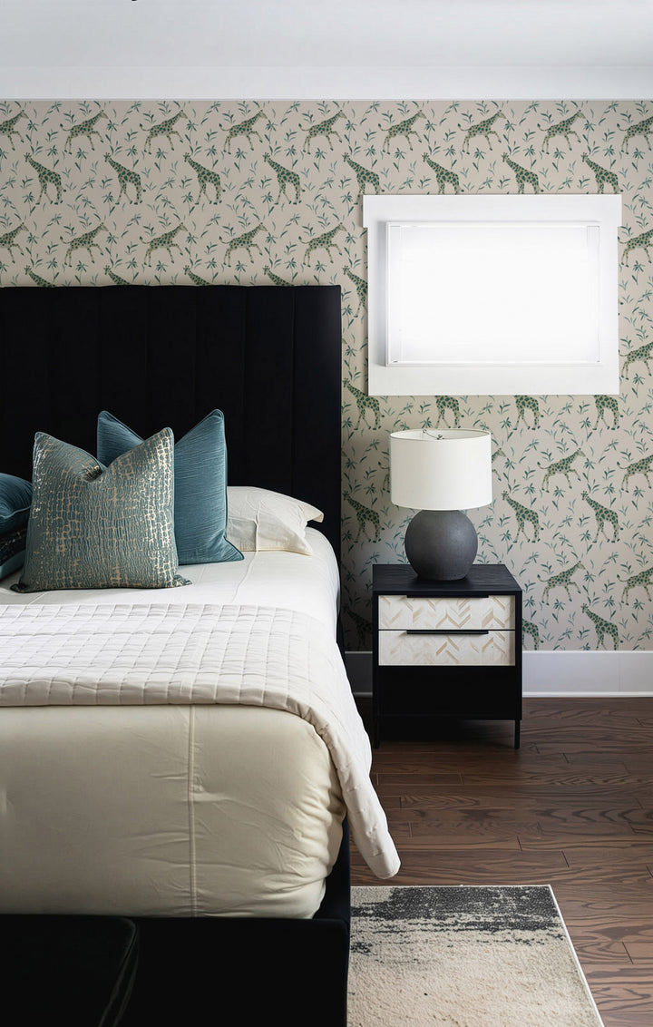 Gentle Giraffe - Emerald Wallpaper by Blessed Little Bungalow
