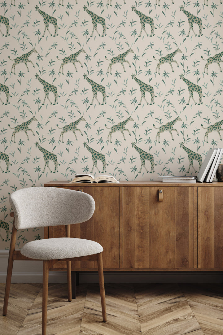 Gentle Giraffe - Emerald Wallpaper by Blessed Little Bungalow
