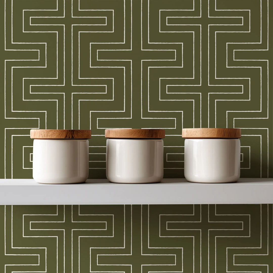 Halsted Geometric - Deep Olive Wallpaper