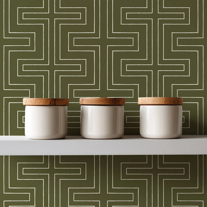 Halsted Geometric - Deep Olive Wallpaper