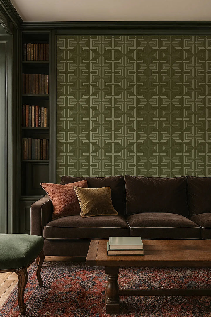 Halsted Geometric - Deep Olive Wallpaper