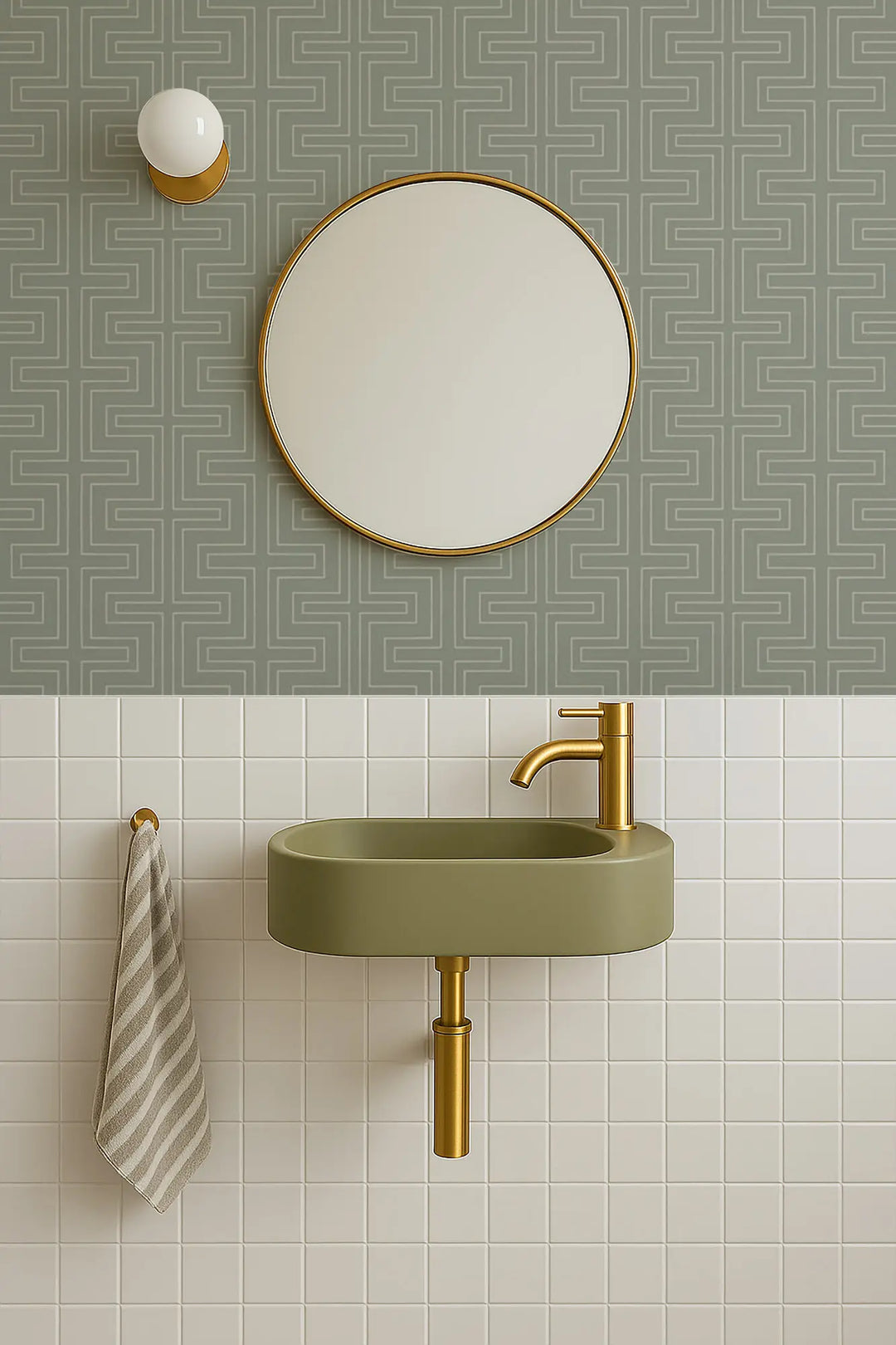 Halsted Geometric - Sage Taupe Wallpaper