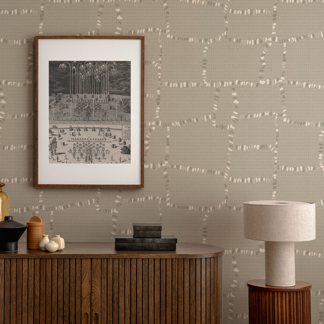 Tulum Ruins - Newsprint Gray Wallpaper by Forbes + Masters