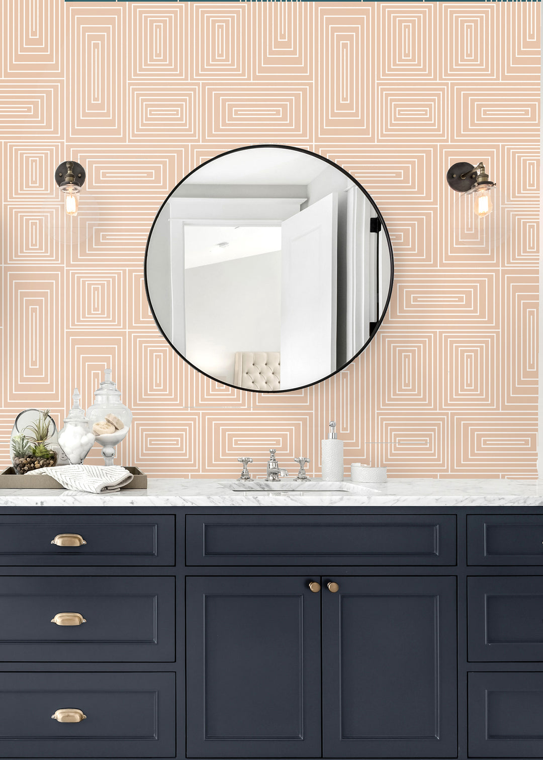Nia - Peach & Cream Geometric Wallpaper by Forbes + Masters