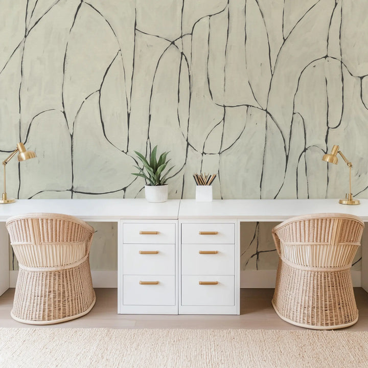 Boulder Beach Wall Mural - Off White Linen Wallpaper by Forbes Masters