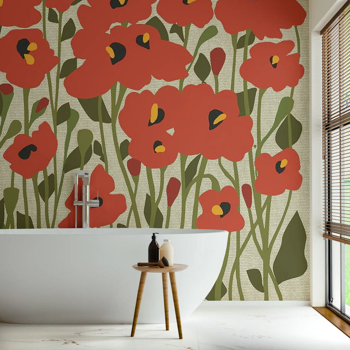 Poppy Fields Floral Wall Mural - Red Horizon