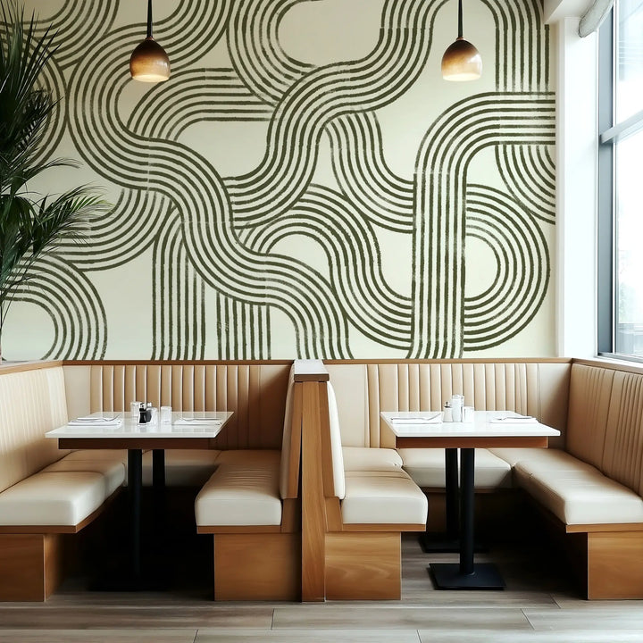 Looping Current Wall Mural - Olive Linen