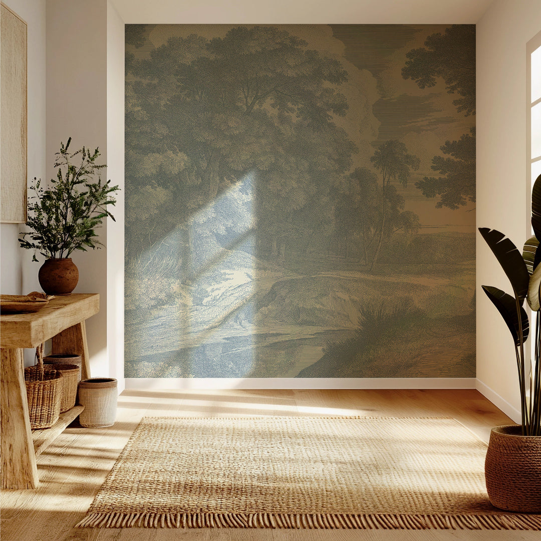 Edge of a Wood Wall Mural - Pale Mineral Blue