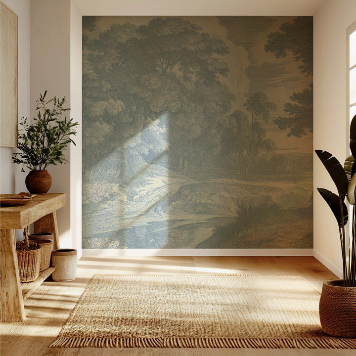 Edge of a Wood Wall Mural - Pale Mineral Blue
