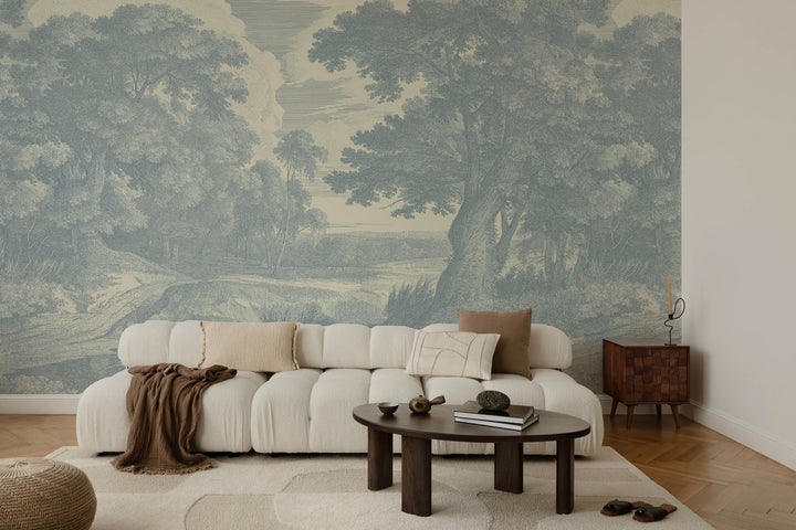 Edge of a Wood Wall Mural - Pale Mineral Blue