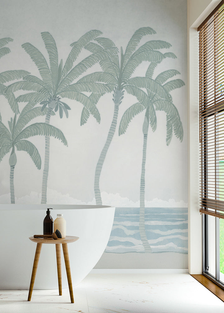 Palm Line Wall Mural - Blue Morning