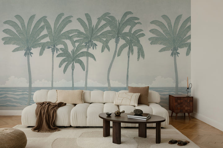 Palm Line Wall Mural - Blue Morning
