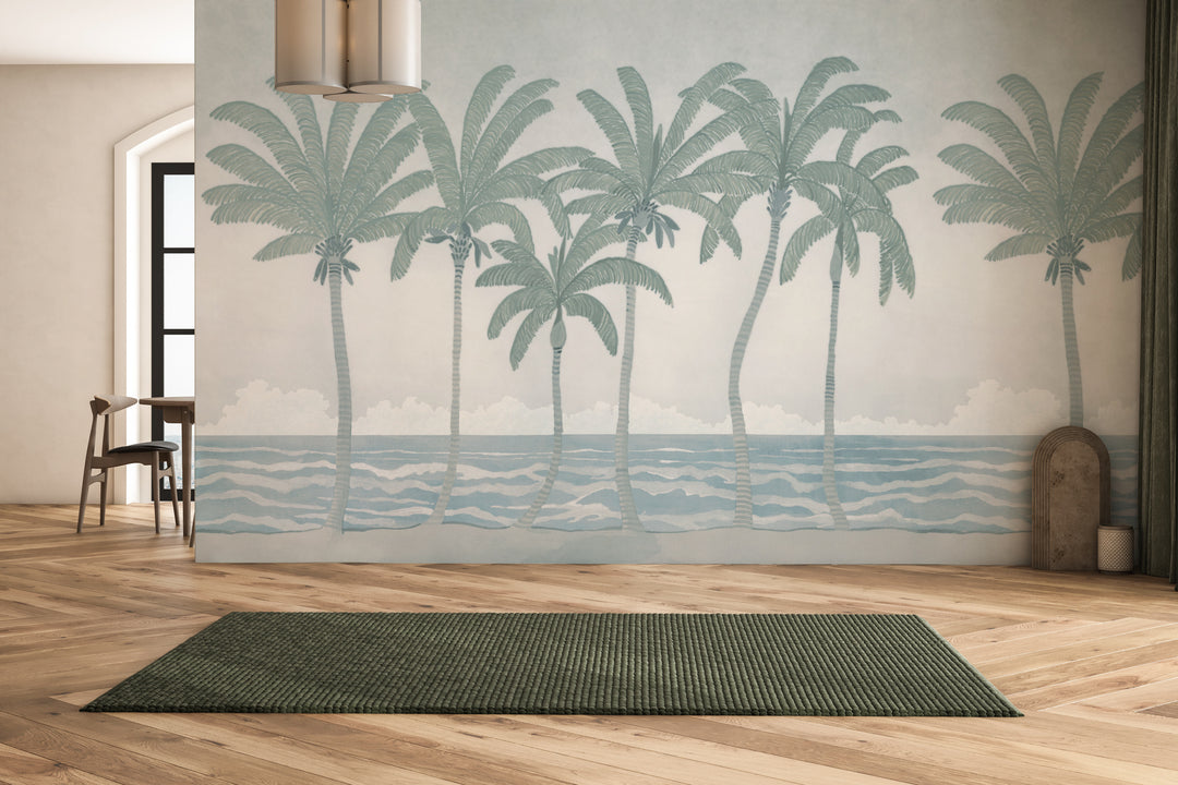 Palm Line Wall Mural - Blue Morning