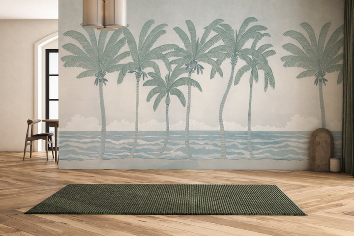 Palm Line Wall Mural - Blue Morning