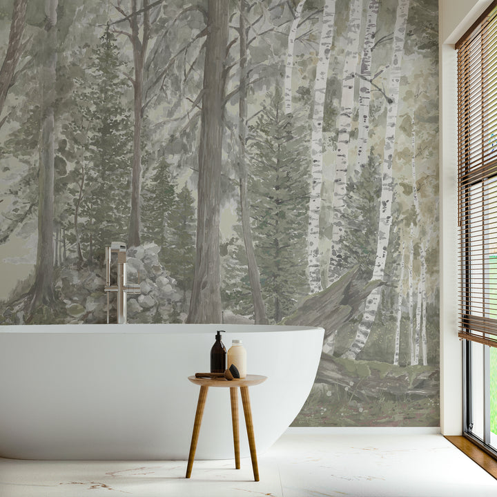 Rocky Mountain Forest Wall Mural - Morning Fog