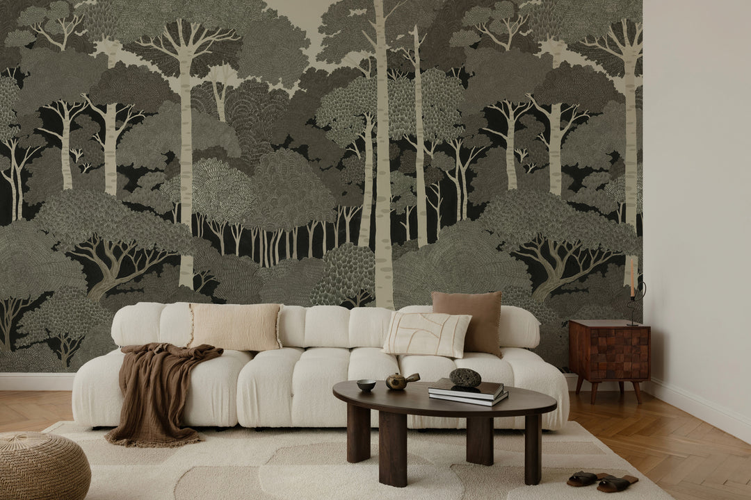Storybook Forest Wall Mural - Sepia