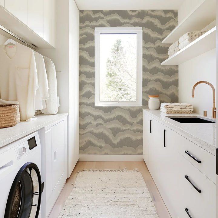 Cloud Lines - Gray Linen Wallpaper