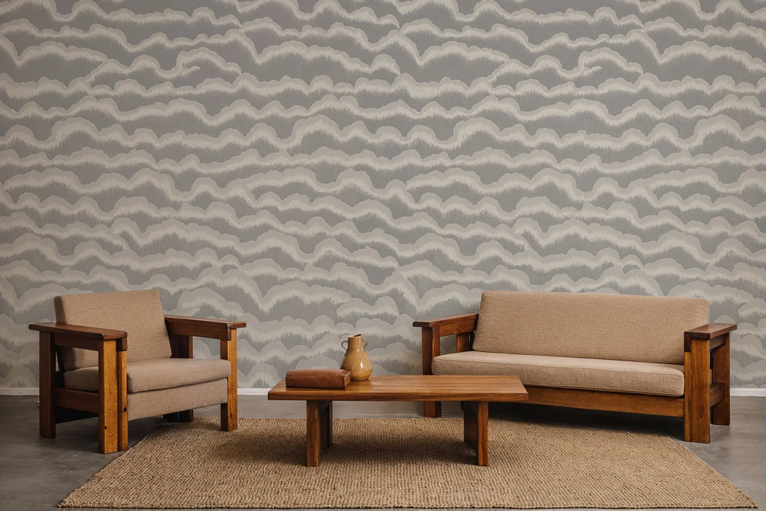Cloud Lines - Gray Linen Wallpaper