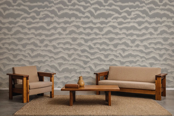 Cloud Lines - Gray Linen Wallpaper