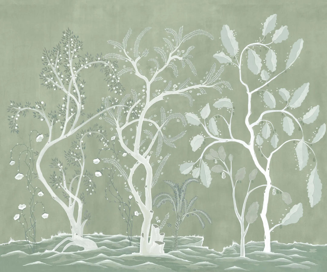 Forgotten Thicket Wall Mural - Celadon Green