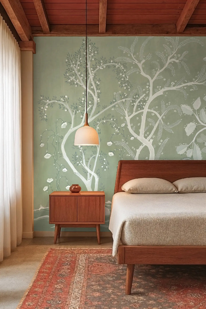 Forgotten Thicket Wall Mural - Celadon Green