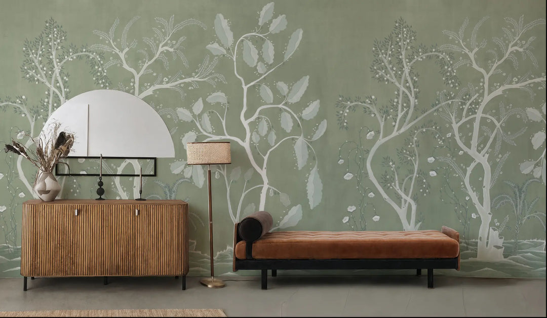 Forgotten Thicket Wall Mural - Celadon Green
