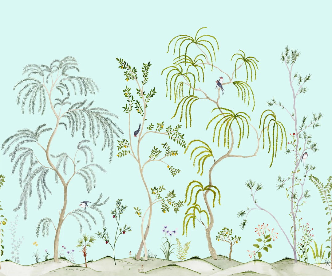 Leaning Orchard Wall Mural - Daylight Blue