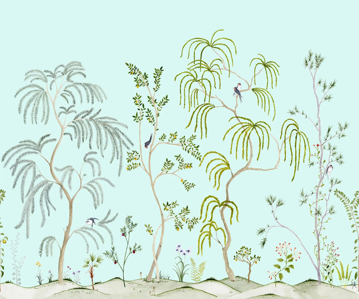 Leaning Orchard Wall Mural - Daylight Blue