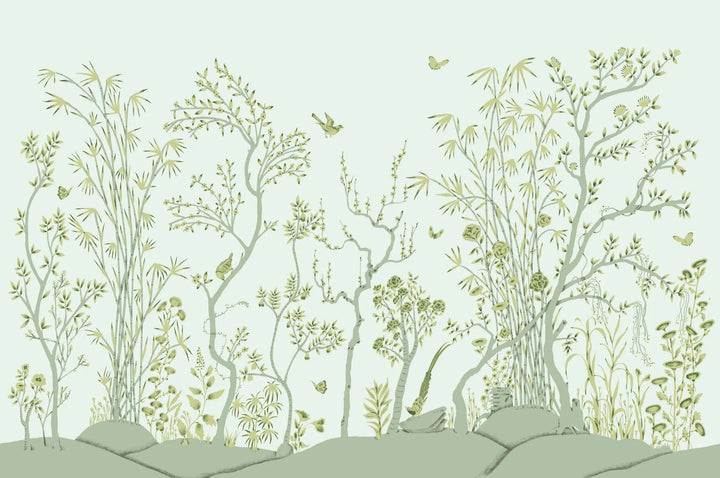 Porcelain Grove Wall Mural - Pale Teal Green