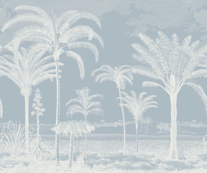 Under the Palms Wall Mural - Blue Toile