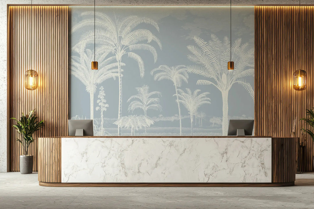 Under the Palms Wall Mural - Blue Toile