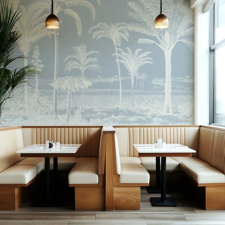 Under the Palms Wall Mural - Blue Toile