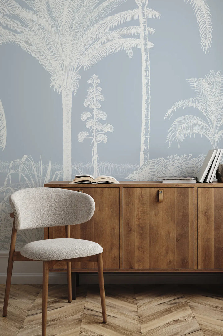 Under the Palms Wall Mural - Blue Toile