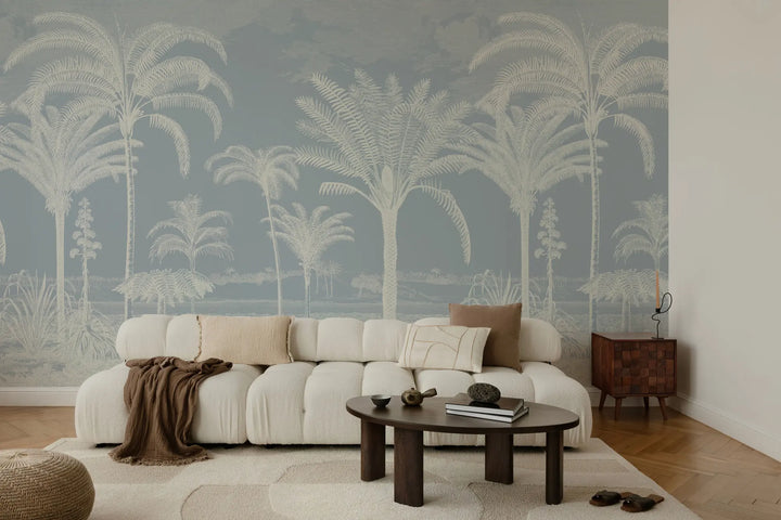 Under the Palms Wall Mural - Blue Toile