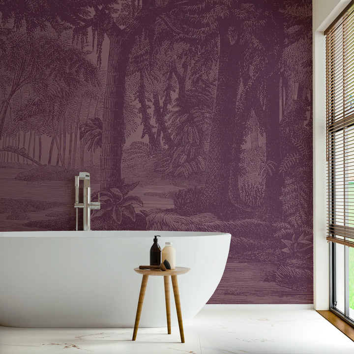 Tropical Canopy Wall Mural - Burgundy