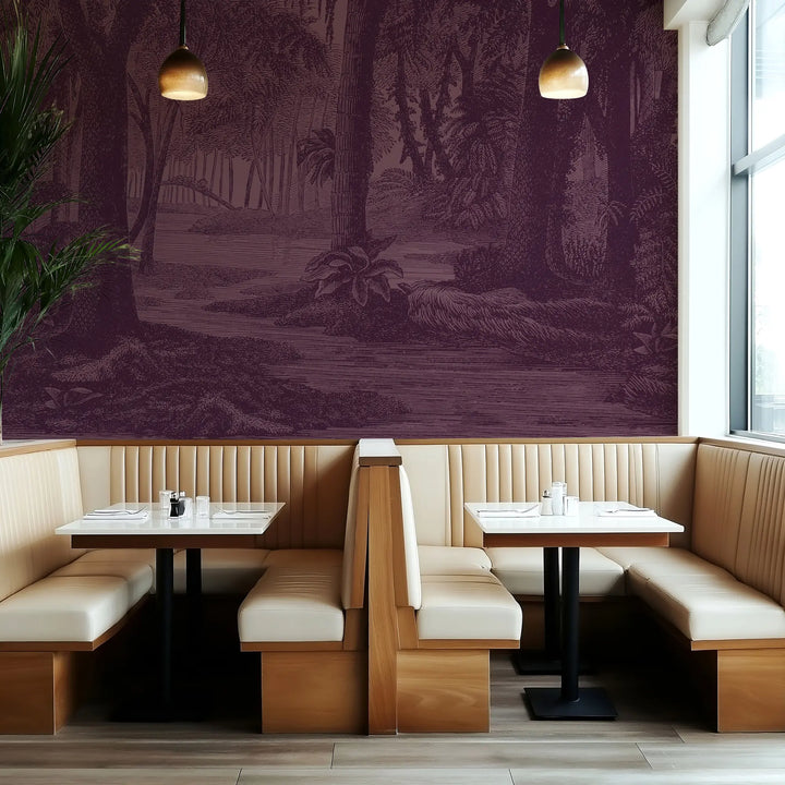 Tropical Canopy Wall Mural - Burgundy