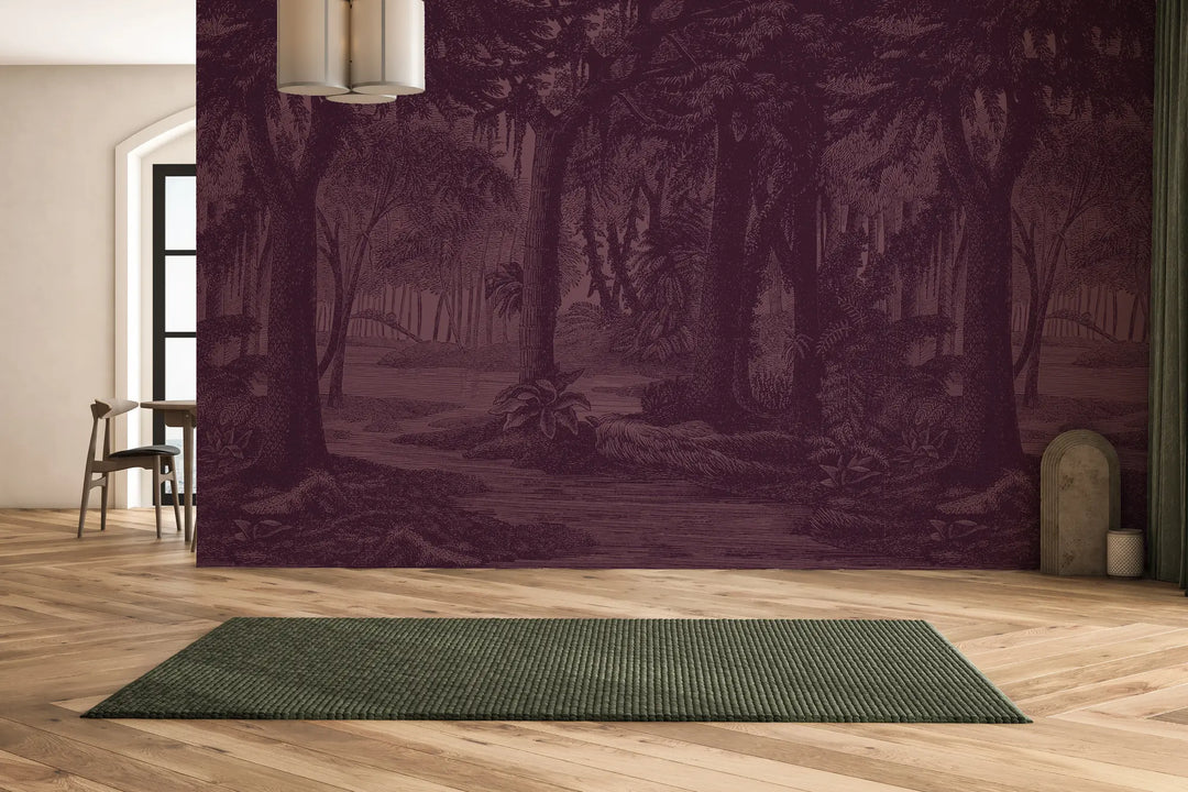 Tropical Canopy Wall Mural - Burgundy