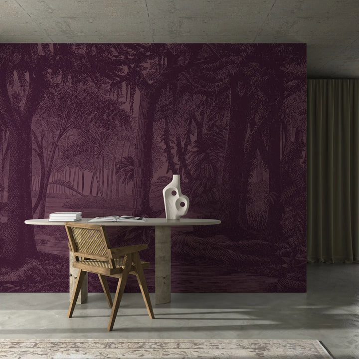 Tropical Canopy Wall Mural - Burgundy