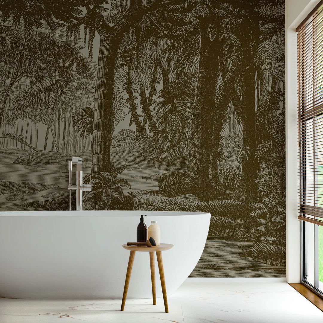 Tropical Canopy Wall Mural - Block Print Black