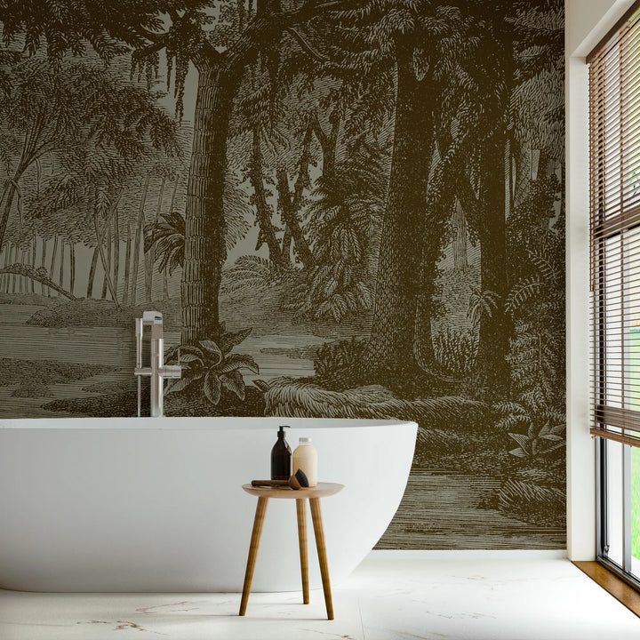 Tropical Canopy Wall Mural - Block Print Black