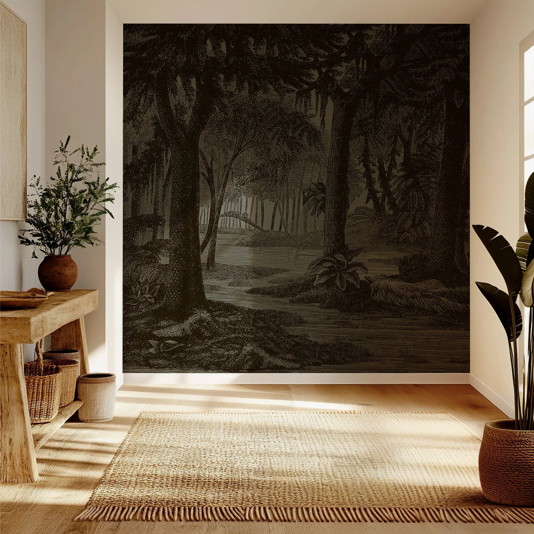 Tropical Canopy Wall Mural - Block Print Black