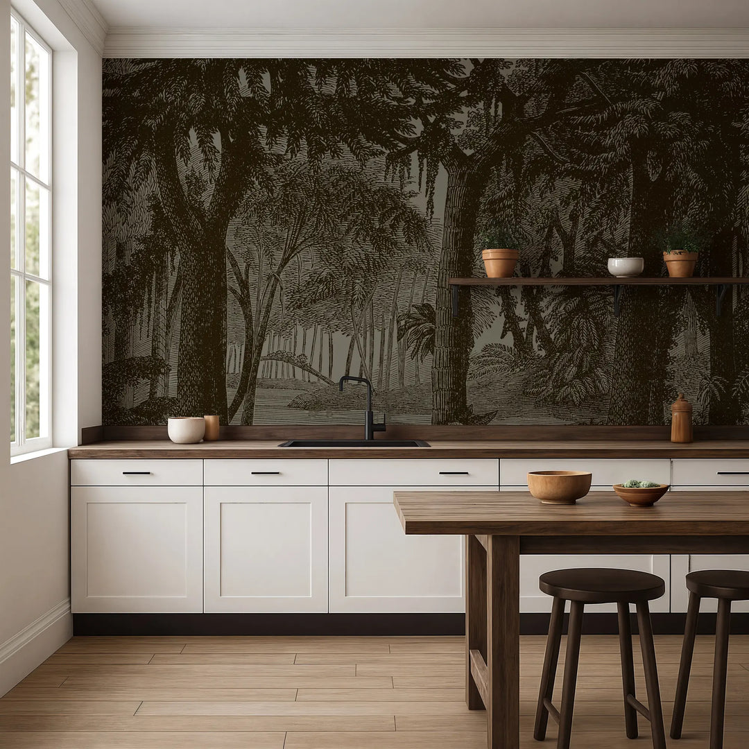 Tropical Canopy Wall Mural - Block Print Black
