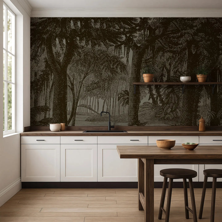 Tropical Canopy Wall Mural - Block Print Black