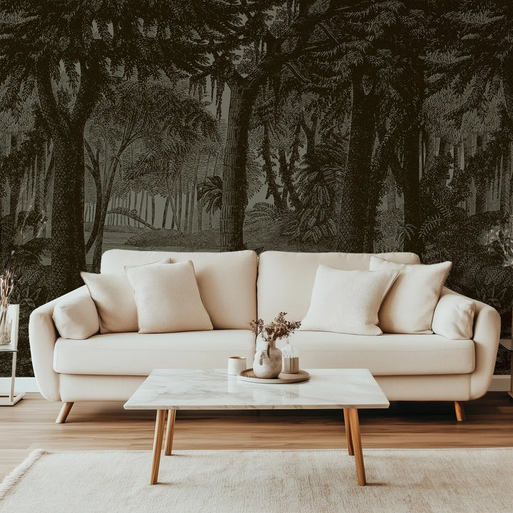 Tropical Canopy Wall Mural - Block Print Black