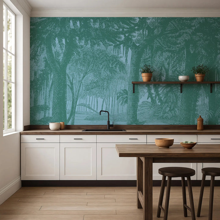 Tropical Canopy Wall Mural - Blue Bottle