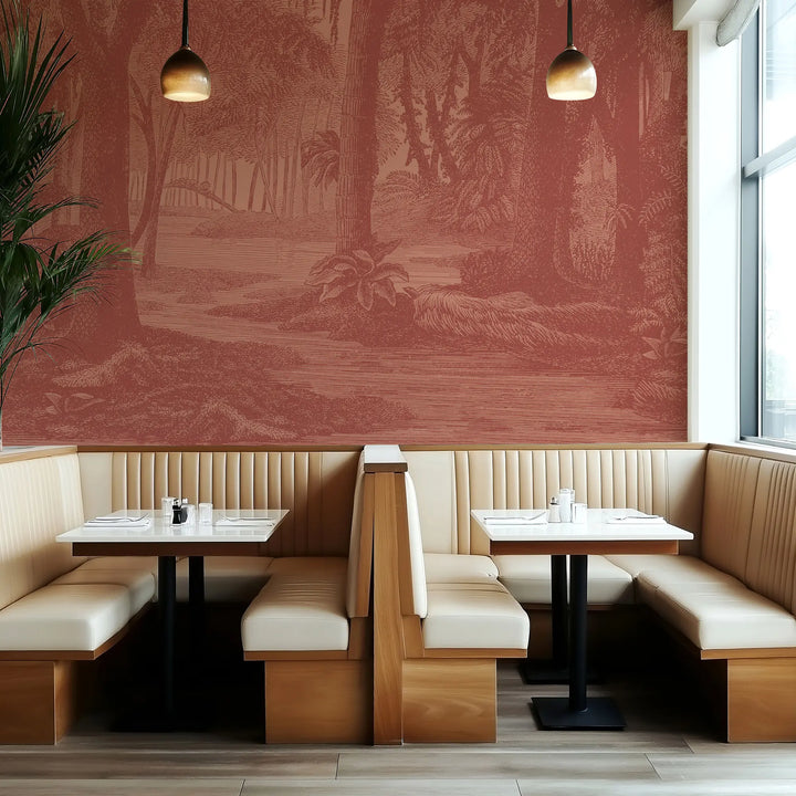 Tropical Canopy Wall Mural - Burnt Red