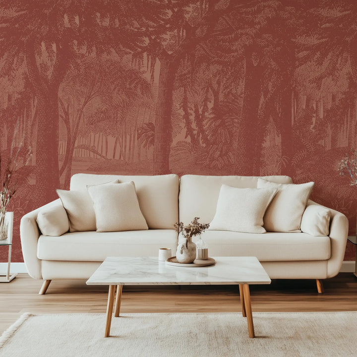 Tropical Canopy Wall Mural - Burnt Red