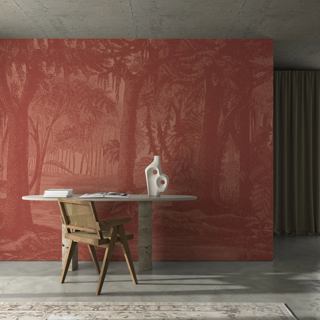Tropical Canopy Wall Mural - Burnt Red