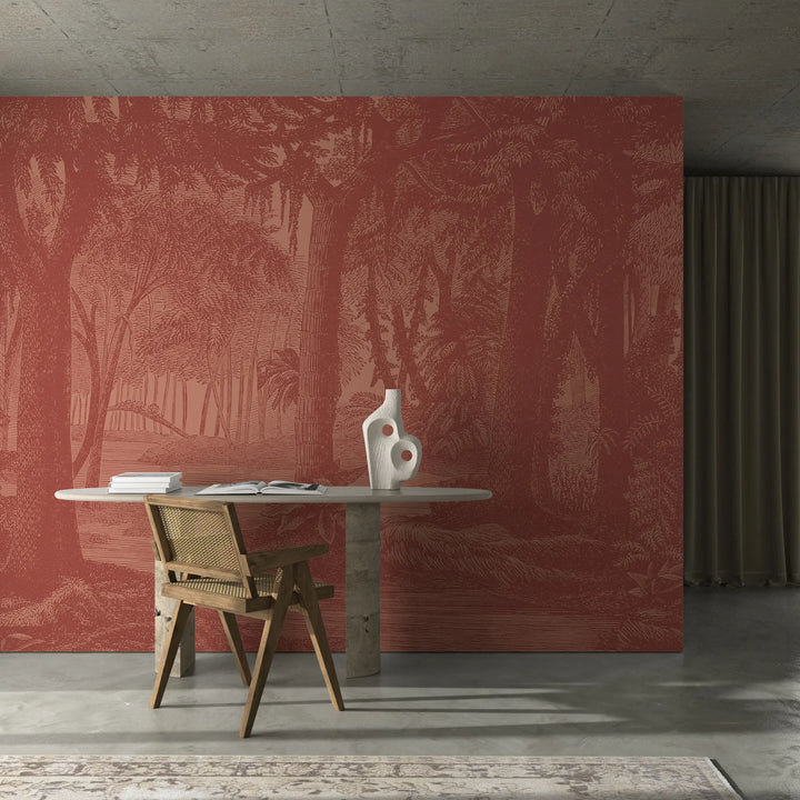 Tropical Canopy Wall Mural - Burnt Red
